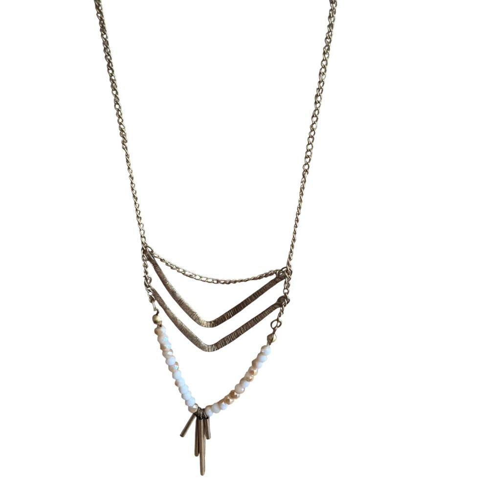 Boho Gold Tone Multi Layer Chevron Beaded Bib Long Statement Necklace Boho